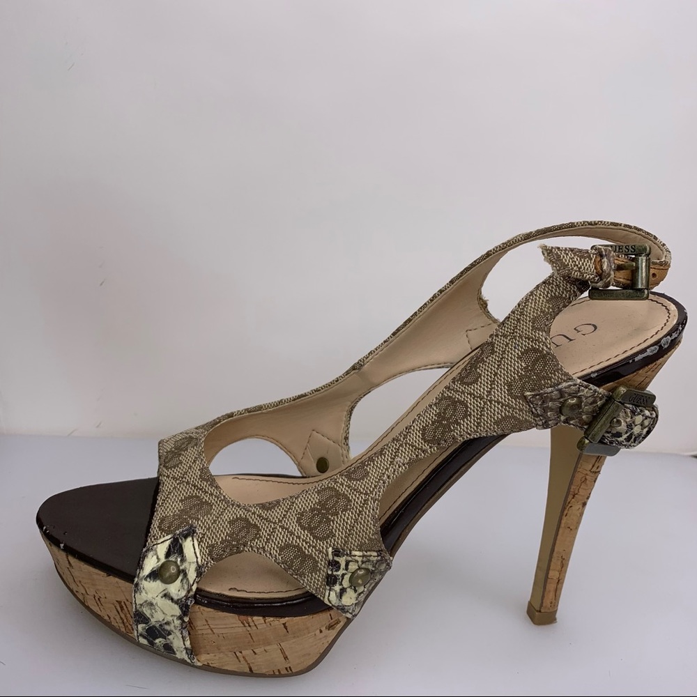 Guess Platform Sling Back Cork Heel